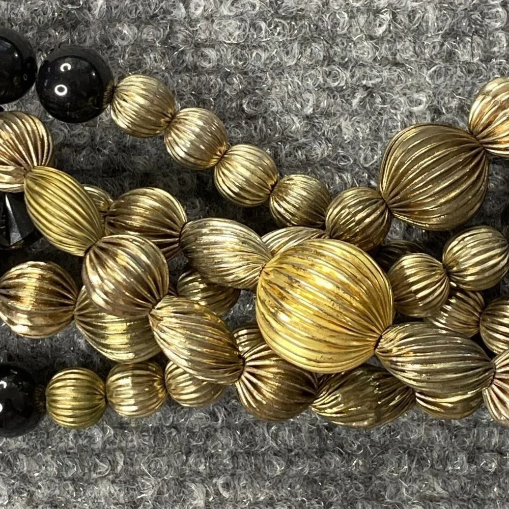 VTG Carolyn Tanner Beaded‎ Belt Women M Black Gold Adjustable Statement 80s 90s